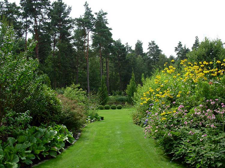 Blickachse zum Teich im hinteren Teil des Gartens